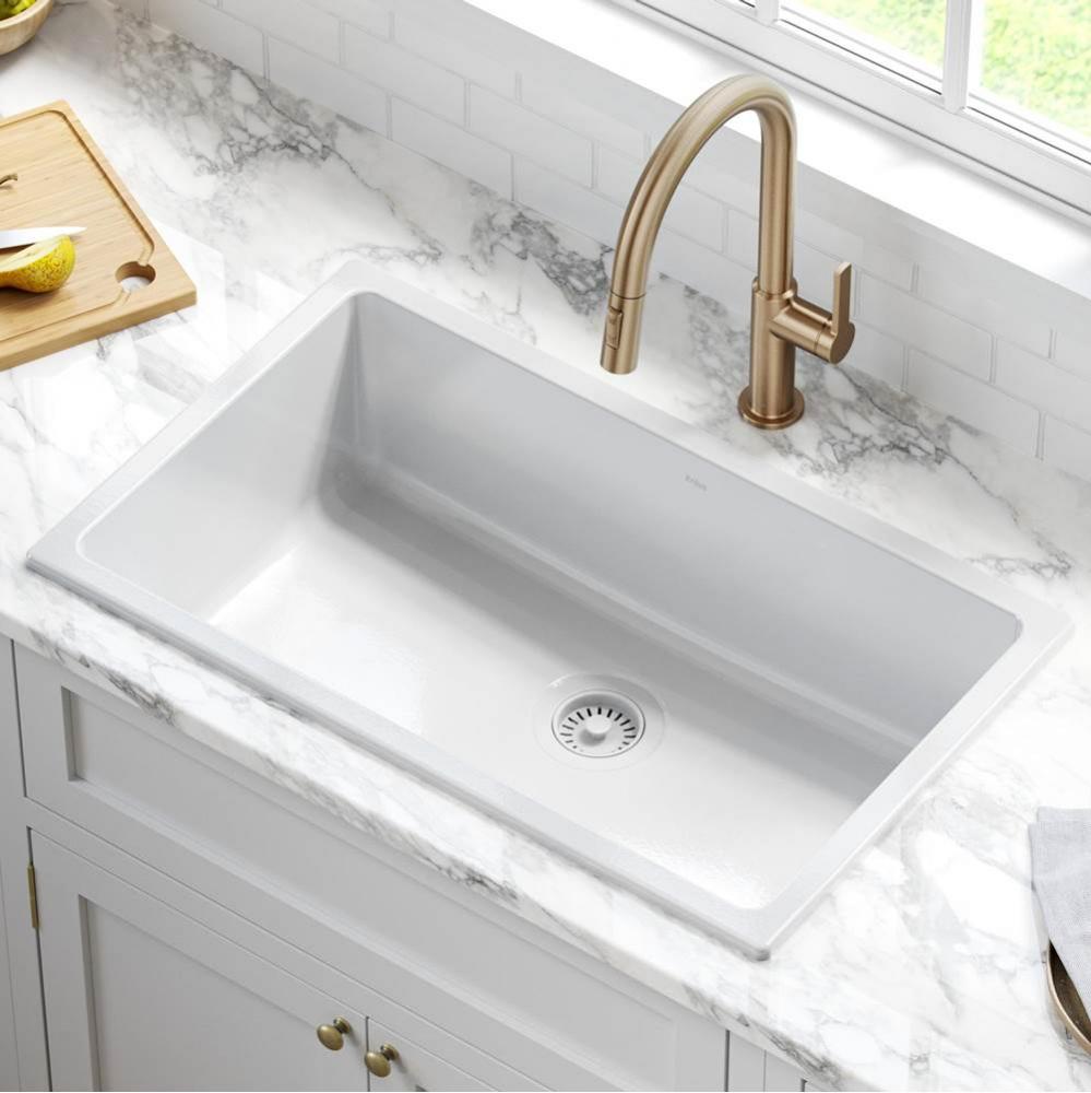 KRAUS Turino 30&apos;&apos; Drop-In Undermount Fireclay Single Bowl Kitchen Sink with Thick Mounti