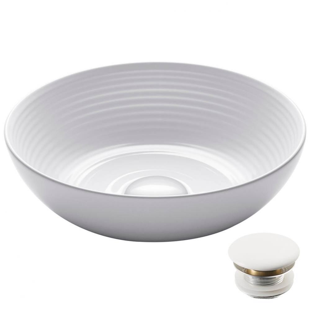 Viva Round White Porcelain Ceramic Vessel Bathroom Sink with Pop-Up Drain, 13 in. D x 4 3/8 in. H