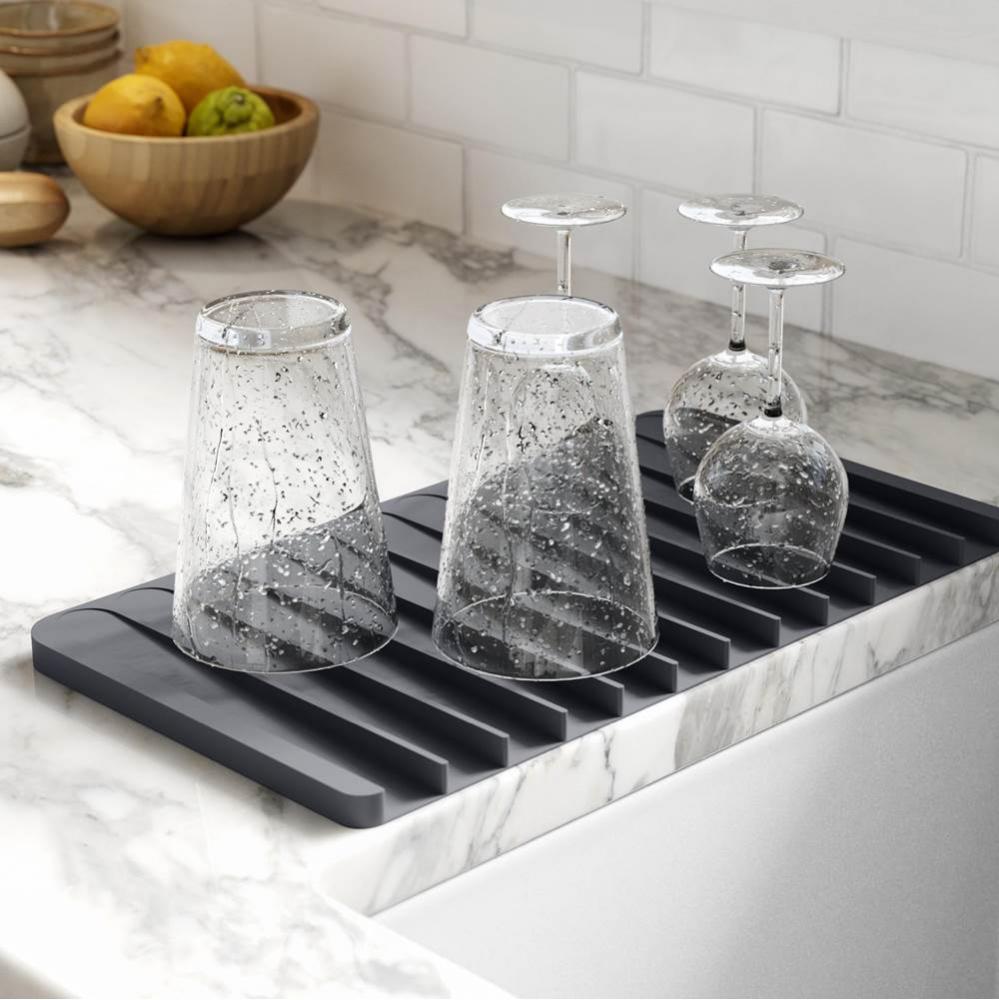 Self-Draining Silicone Dish Drying Mat or Trivet for Kitchen Counter in Dark Grey