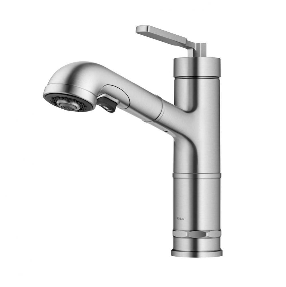 Allyn Industrial Pull Out Single Handle Kitchen Faucet In Spot Free Stainless Steel