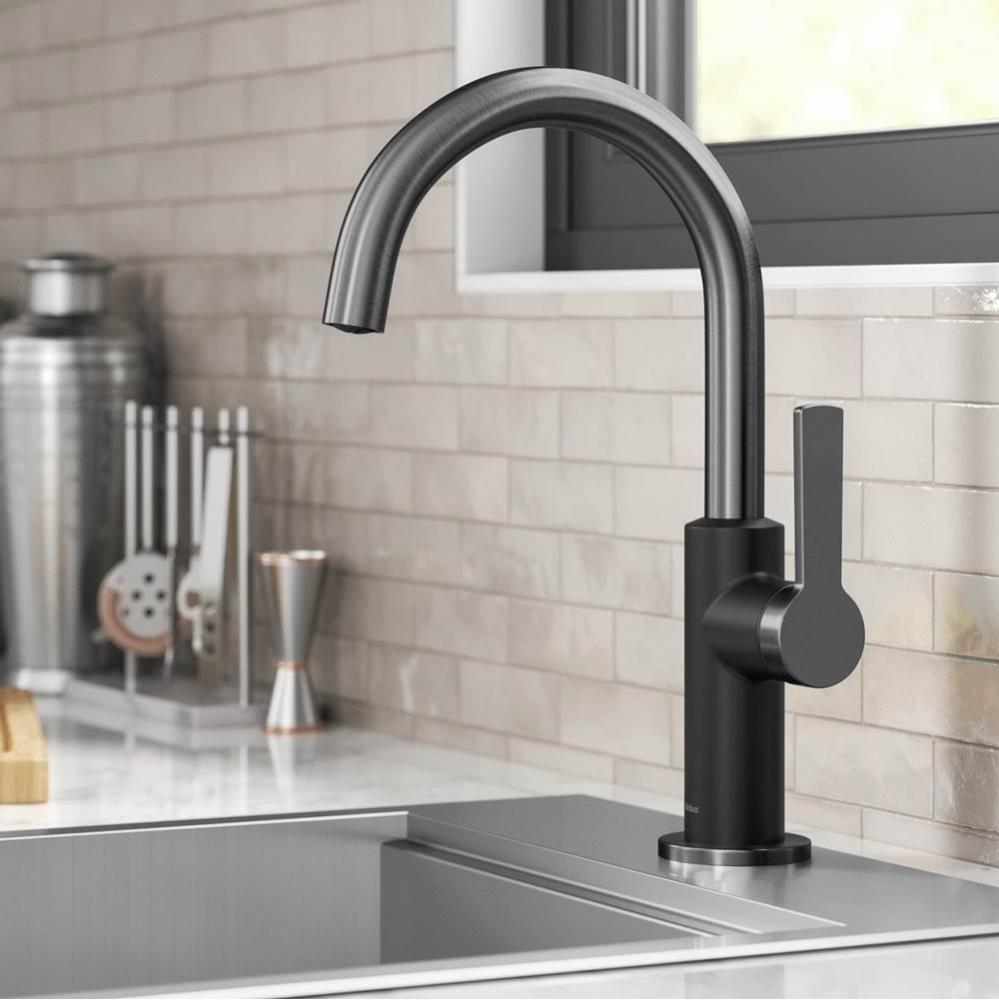 KRAUS&#xae; Oletto™ Single Handle Kitchen Bar Faucet in Matte Black / Spot Free Black Stainless