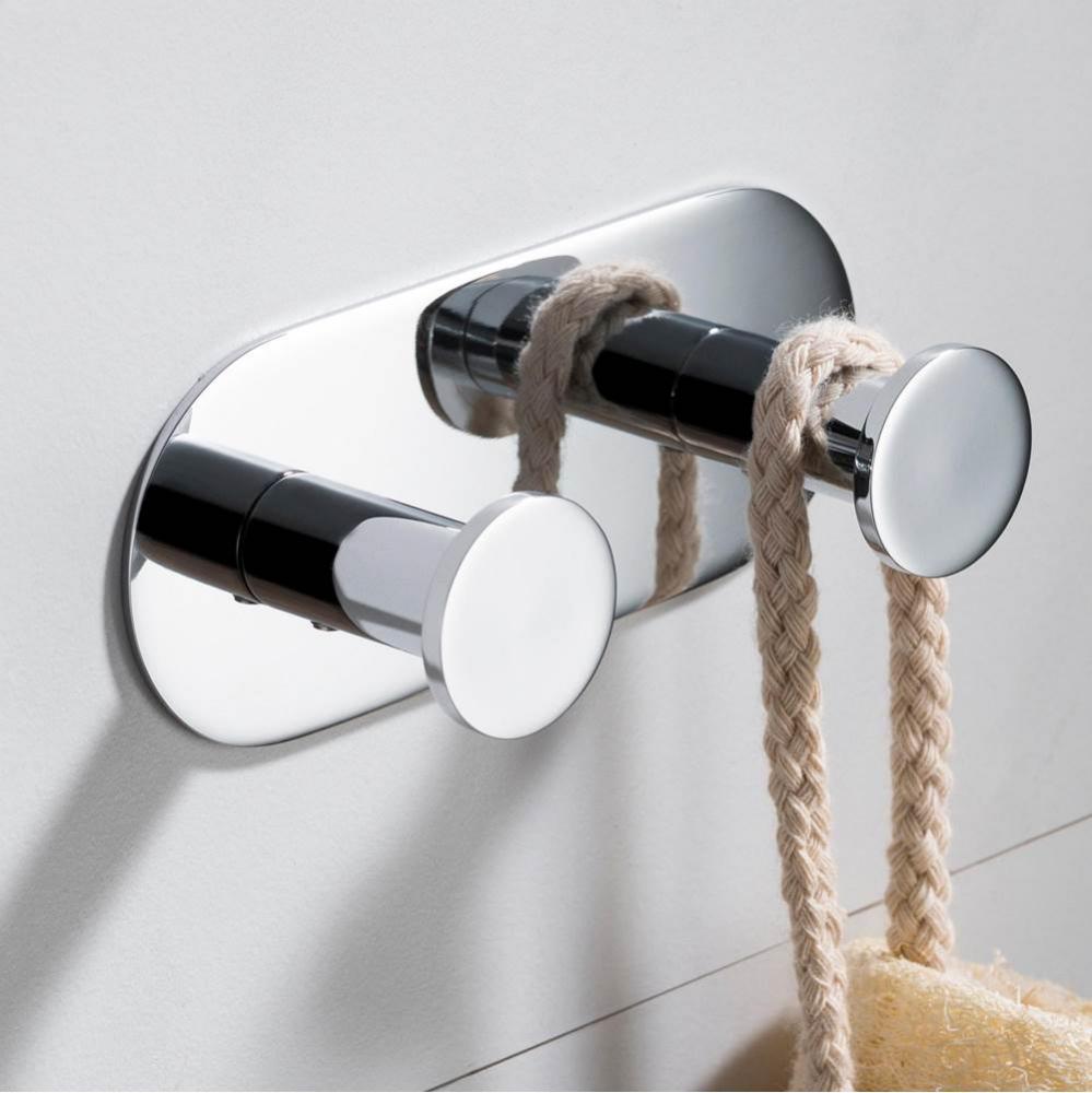 Elie Bathroom Robe and Towel Double Hook, Chrome Finish