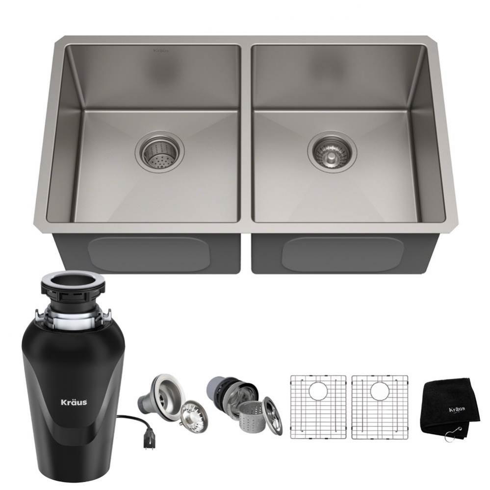 KRAUS Standart PRO 33-inch 16 Gauge Undermount 50/50 Double Bowl Stainless Steel Kitchen Sink with