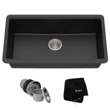 Kraus KGU-413B - KRAUS 31 Inch Undermount Single Bowl Black Onyx Granite Kitchen Sink