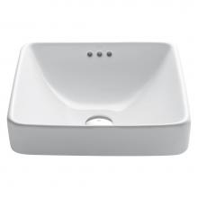 Kraus KCR-281 - Elavo Square Semi-Recessed Vessel White Porcelain Ceramic Bathroom Sink with Overflow, 16 1/2 inch