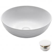 Kraus KCV-200GWH-20 - Viva Round White Porcelain Ceramic Vessel Bathroom Sink with Pop-Up Drain, 16 1/2 in. D x 5 1/2 in