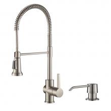 Kraus KPF-1690SFS-KSD-31SFS - Britt Single Handle Commercial Kitchen Faucet with Deck Plate and Soap Dispenser in all-Brite Spot