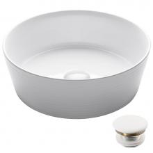 Kraus KCV-205GWH-20 - Viva Round White Porcelain Ceramic Vessel Bathroom Sink with Pop-Up Drain, 15 3/4 in. D x 5 3/8 in