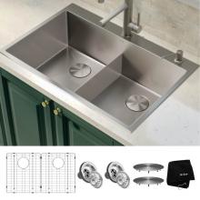 Kraus KHT302-33 - 33 X 22 Inch Standart Pro Drop In, Undermount 16 Gauge Double Bowl 2 Hole Stainless Steel Kitchen