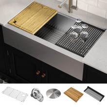 Kraus KWF410-36 - Kore Workstation 36-inch Farmhouse Flat Apron Front 16 Gauge Single Bowl Stainless Steel Kitchen S