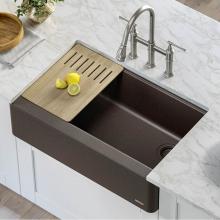 Kraus KGF2-30MBR - Bellucci Workstation 30'' Quartz Composite Single Bowl Farmhouse Kitchen Sink in Metalli