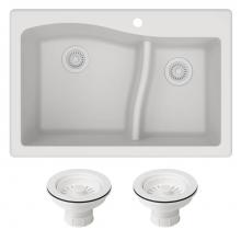 Kraus KGD-442WHITE-PST1-WH - Quarza 33'' Dual Mount 60/40 Double Bowl Granite Kitchen Sink and Strainers in White