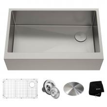 Kraus KHF410-33 - 33 x 21 inch Standart PRO Farmhouse Modern Flat Apron Front 16 Gauge Single Bowl Stainless Steel K