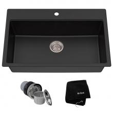 Kraus KGD-412B - KRAUS 31 Inch Dual Mount Single Bowl Granite Kitchen Sink w/ Topmount and Undermount Installation