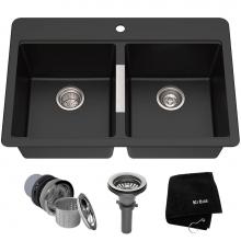 Kraus KGD-433B - KRAUS 33 Inch Dual Mount 50/50 Double Bowl Granite Kitchen Sink w/ Topmount and Undermount Install