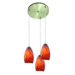 Three Light Brushed Steel Inca Glass Multi Light Pendant