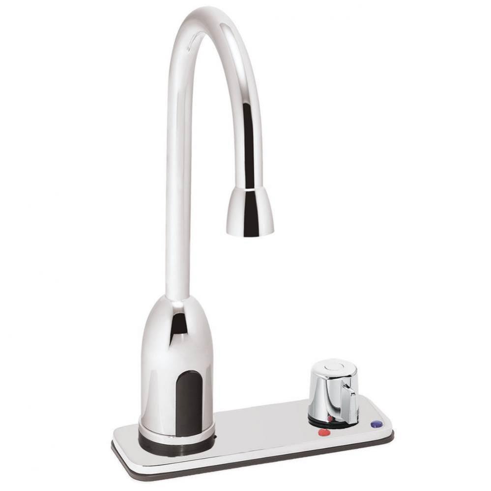 SensorFlo Gooseneck S-9112-CA-E Battery Powered Sensor Faucet with 4&apos;&apos; Deck Plate and Ab