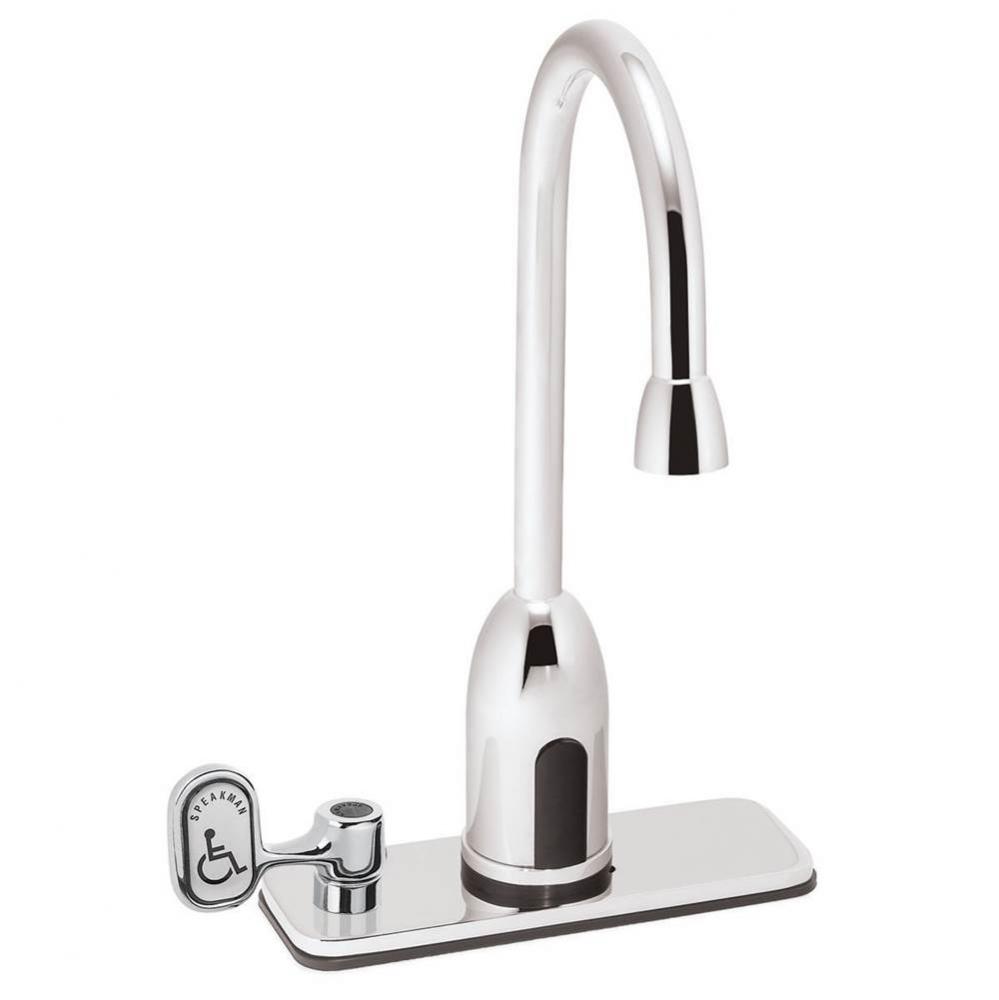 SensorFlo Gooseneck S-9118-CA-E Battery Powered Sensor Faucet with 4 In. Deck Plate,