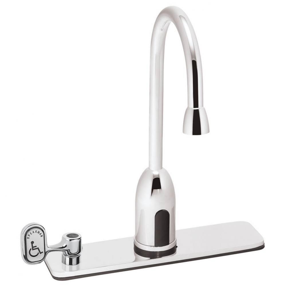 SensorFlo Gooseneck S-9128-CA-E Battery Powered Sensor Faucet with 8 In. Deck Plate