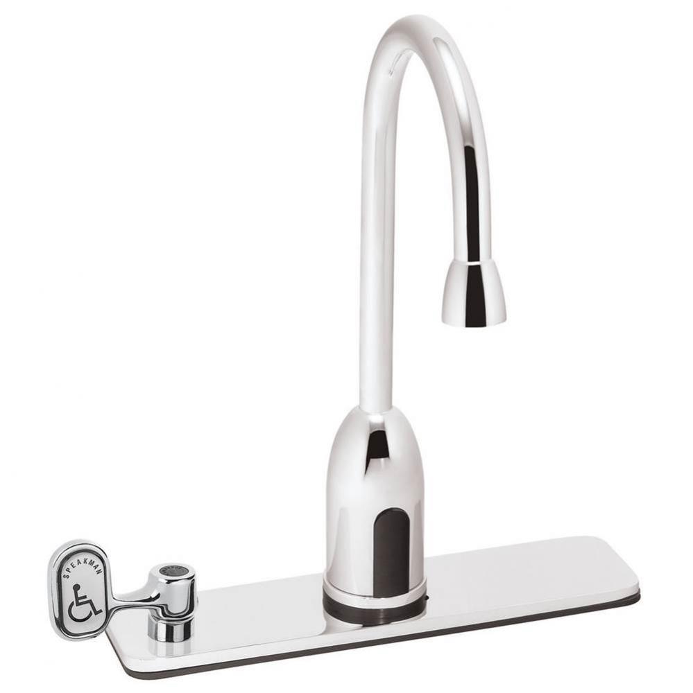 SensorFlo Gooseneck S-9228-CA-E AC Powered Sensor Faucet with 8&apos;&apos; Deck Plate, Under Cntr