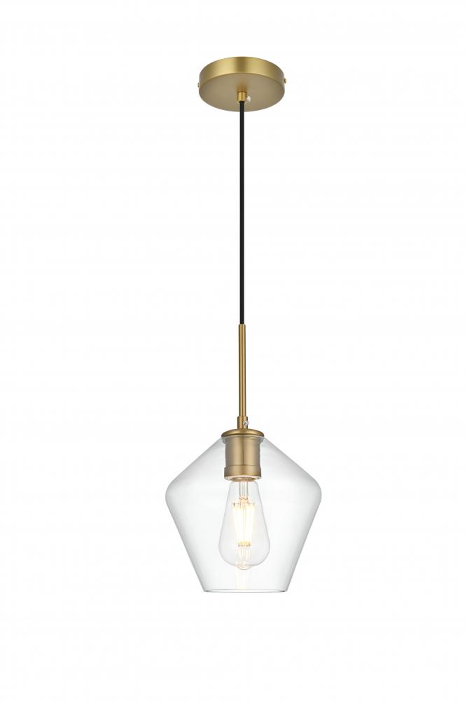 Gene 8 Inch Pendant Clear Shade in Satin Gold