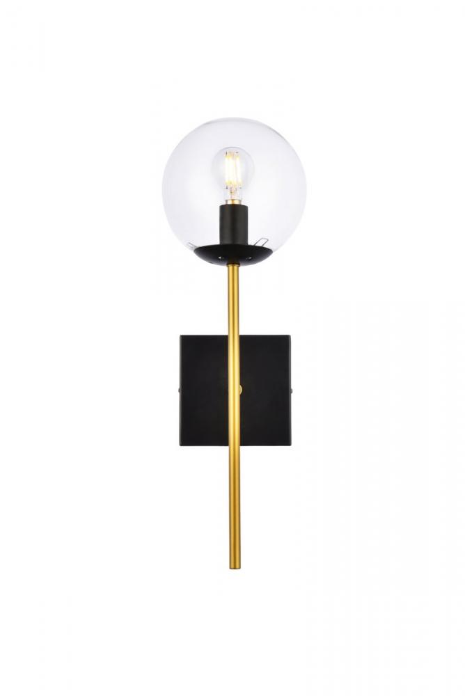 Neri 1 light black and brass and clear glass wall sconce