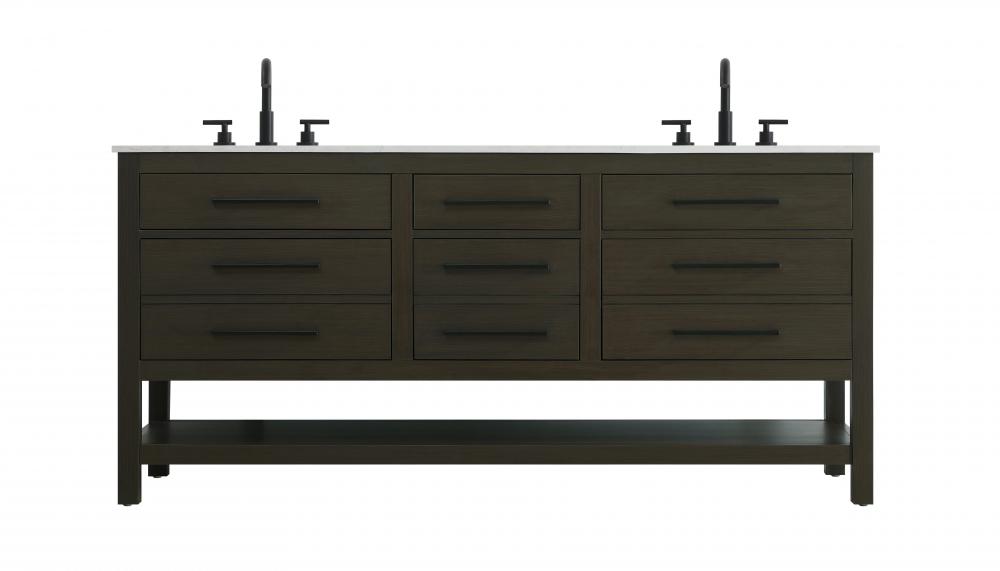 72 inch Double Bathroom Vanity in Mocha Brown