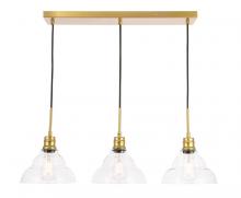 Elegant LD6224BR - Clive 3 light Brass and Clear seeded glass pendant