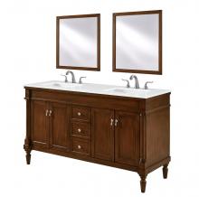 Elegant VF13060DWT-VW - 60 inch Single Bathroom vanity in Walnut with ivory white engineered marble