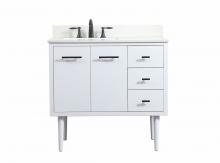 Elegant VF48036MWH-BS - 36 Inch Single Bathroom Vanity in White with Backsplash