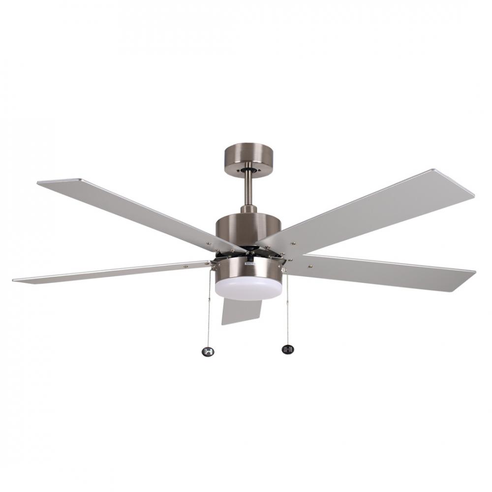 5-Blade 52&#34; NK Modern Cylinder Fan Silver/Walnut Blades Pull Chain 3K, 4K, 5K