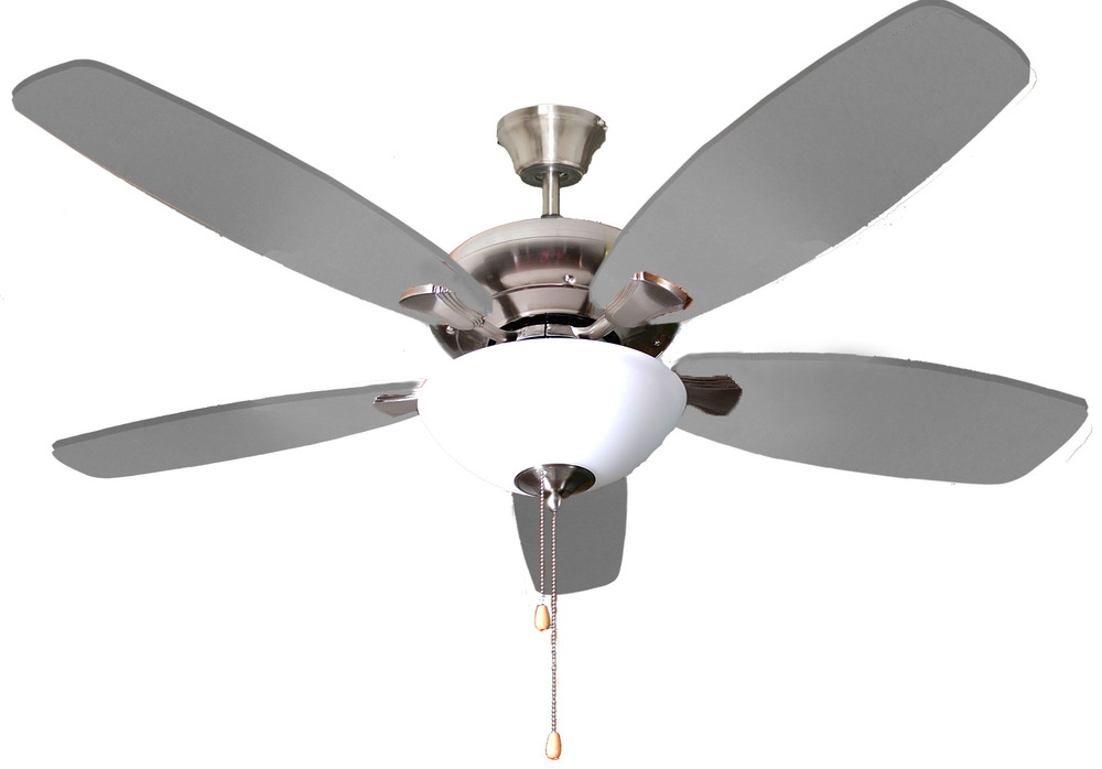 52&#34; 5-Blade UFO Fan NK Silver/Walnut Blades 2-Light Bowl White Glass LED Kit