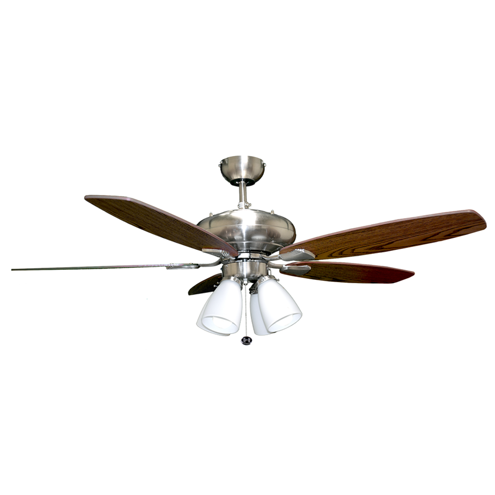 52&#34; 5-Blade UFO Fan NK Silver/Walnut Blades 4-Light White Glass LED Kit