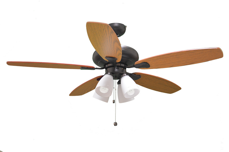 52&#34; 5-Blade UFO Fan RB Oak/Walnut Blades 4-Light White Glass LED Kit