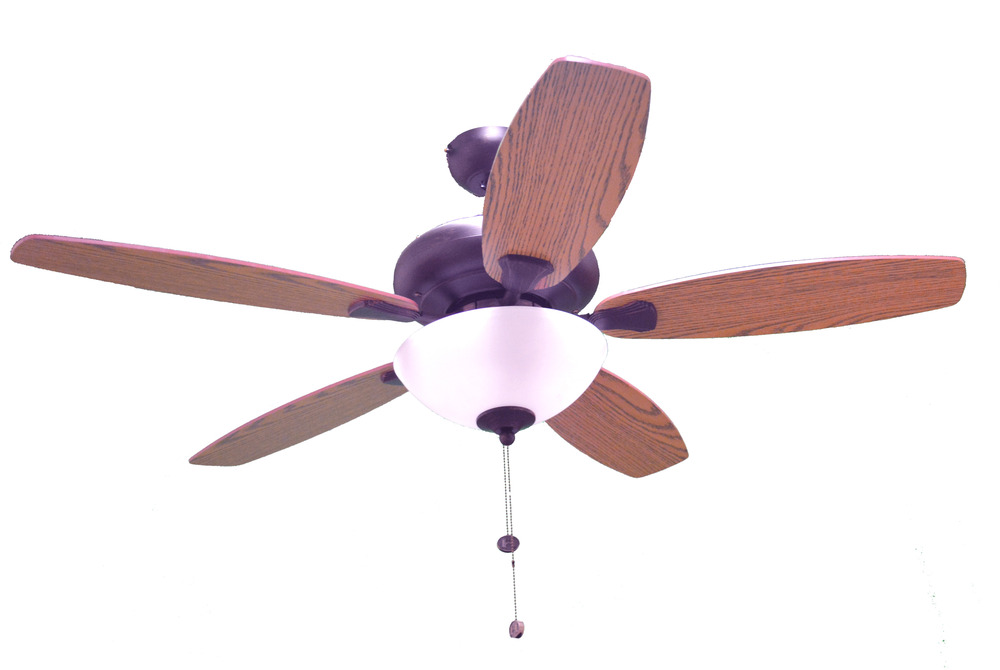 52&#34; 5-Blade UFO Fan RB Oak/Walnut Blades 2-Light Bowl White Glass LED Kit