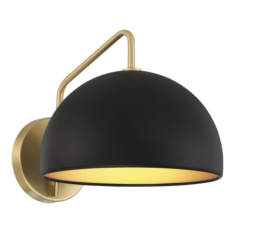 1-Light Wall Sconce in Matte Black with Natural Brass