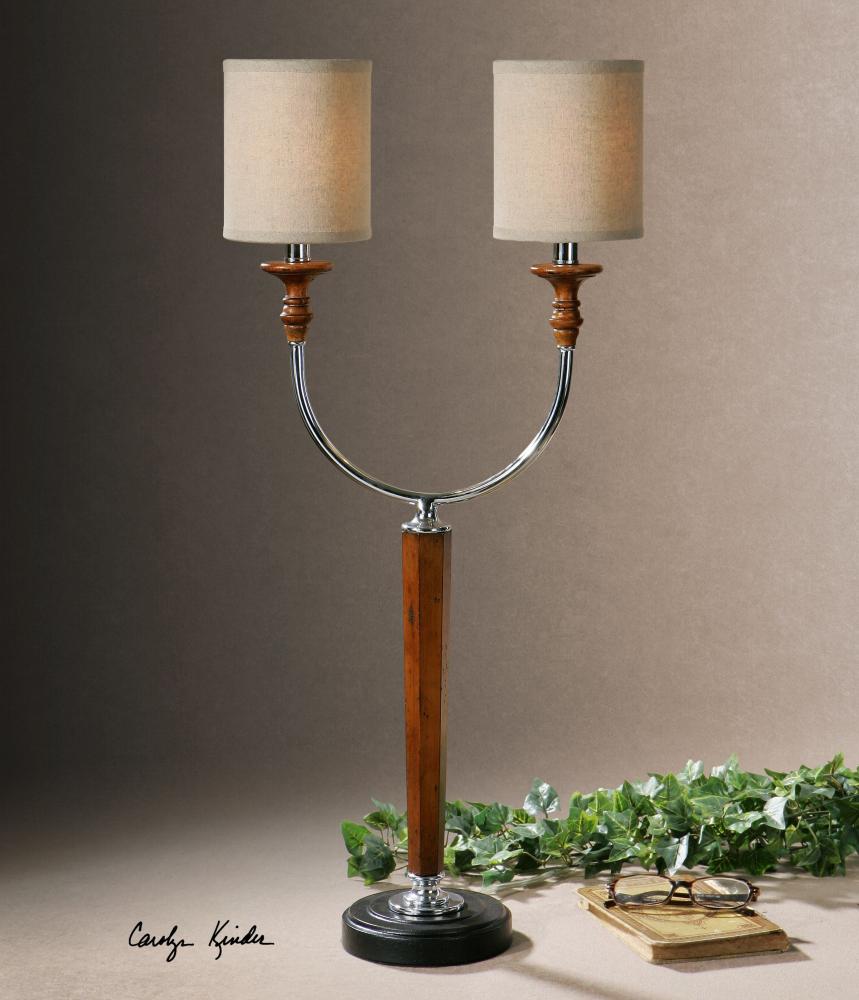 Two Light Polished Nickel Plated Table Lamp