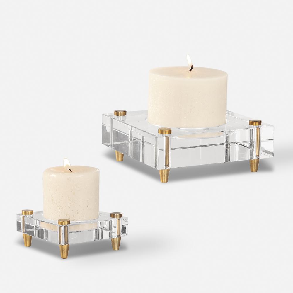 Claire Crystal Block Candleholders, S/2