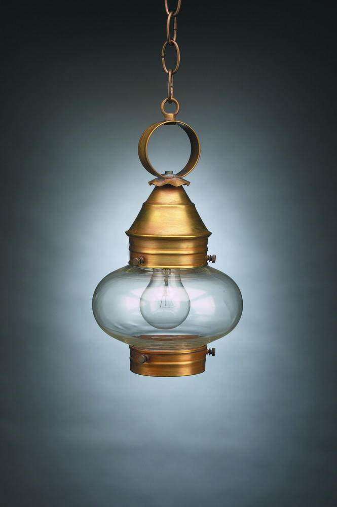 Onion Hanging No Cage Dark Brass Medium Base Socket Clear Glass