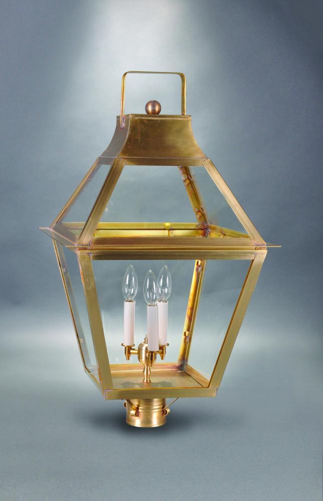 Tapered Post Dark Brass 3 Candelabra Sockets Frosted Glass