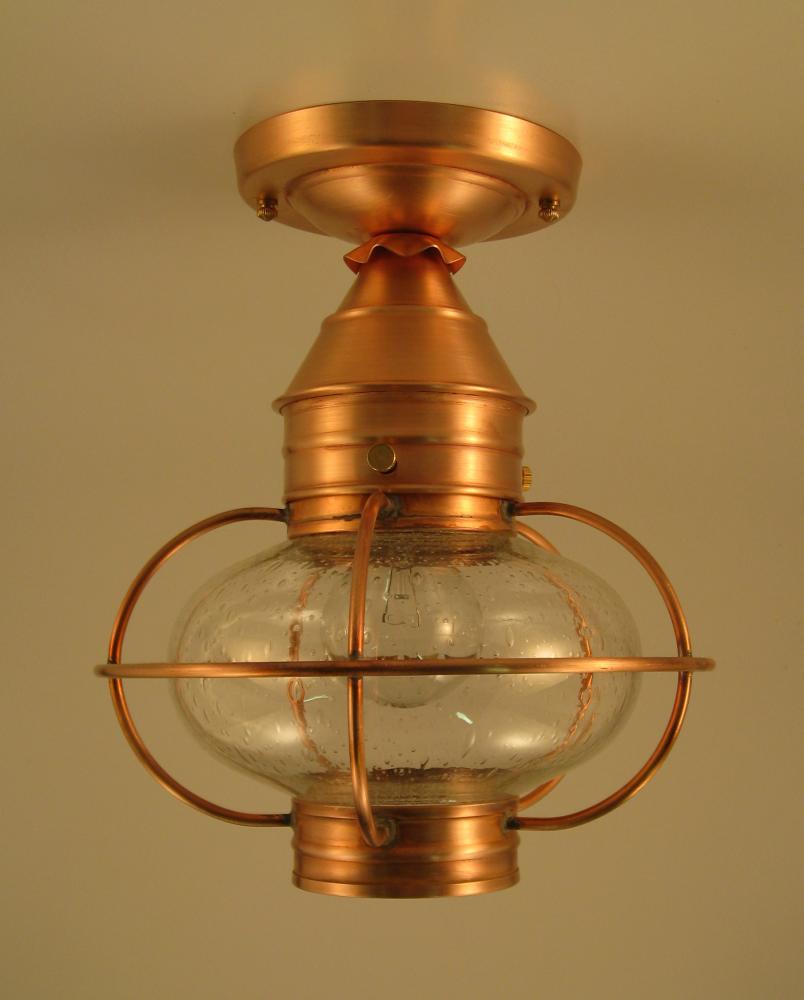 Caged Onion Flush Dark Brass Medium Base Socket Clear Glass