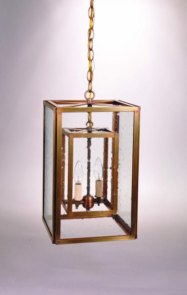 Square Hanging Inside Square Dark Antique Brass 2 Candelabra Sockets Clear Glass