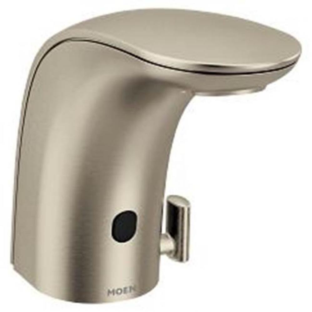 Brushed nickel one-handle sensor-operated lavatory faucet